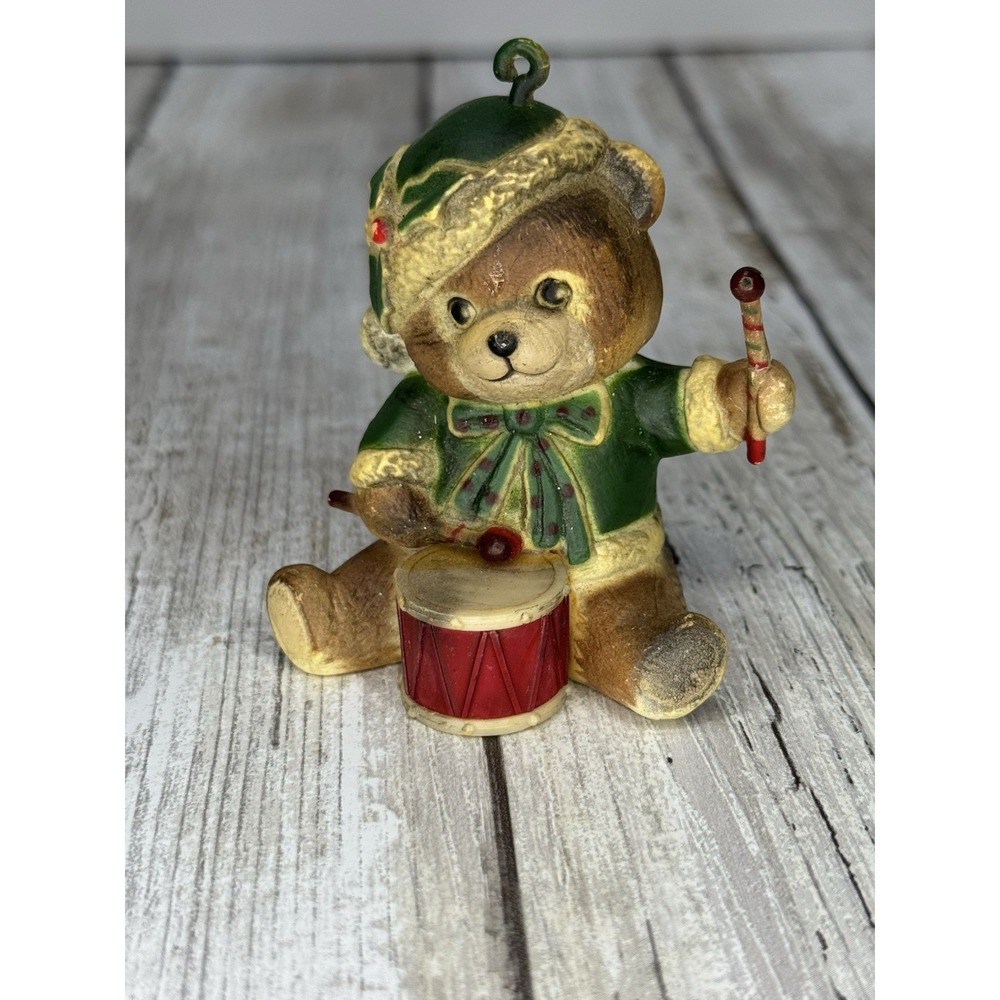 Vintage 1970 HONG KONG Hard Plastic‎ ~Drummer Bear  ~ Christmas Ornament